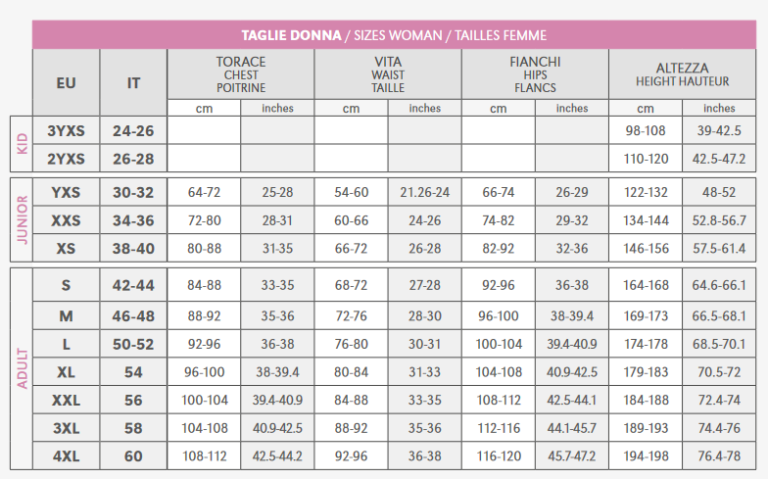 Un guide des tailles pour vos articles de sport Errea.